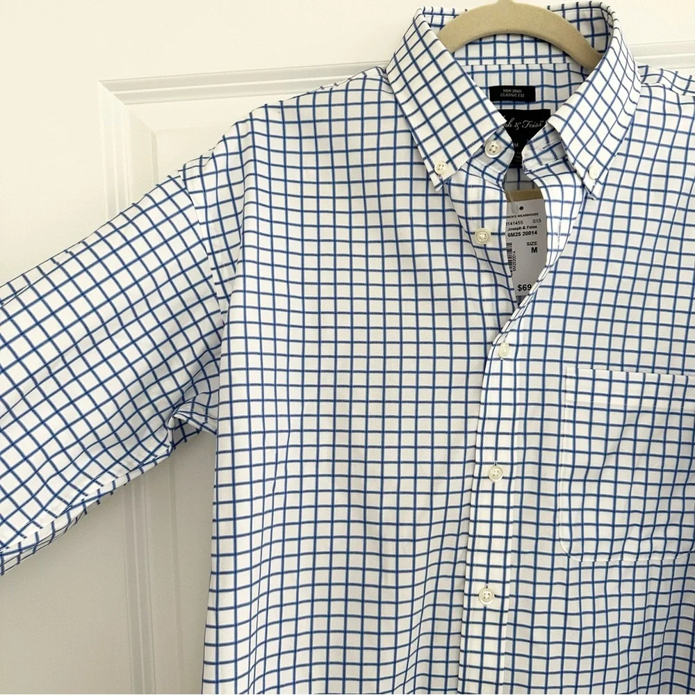 Joseph & Feiss Blue & White Checkered Non Iron Classic Fit Cotton Dress Shirt